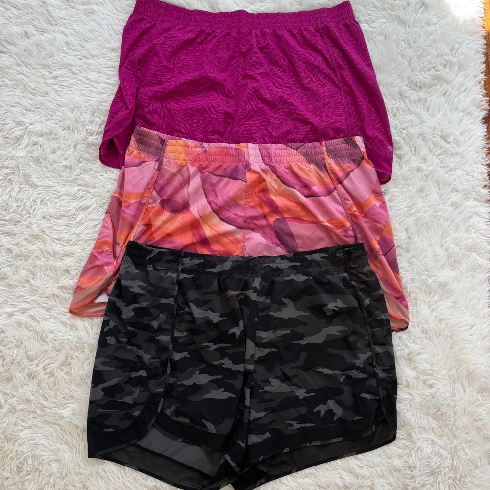 Bundle of (3) Athleta Womens Printed Mesh Racer Run Shorts 4" Pink Black Size 3X
